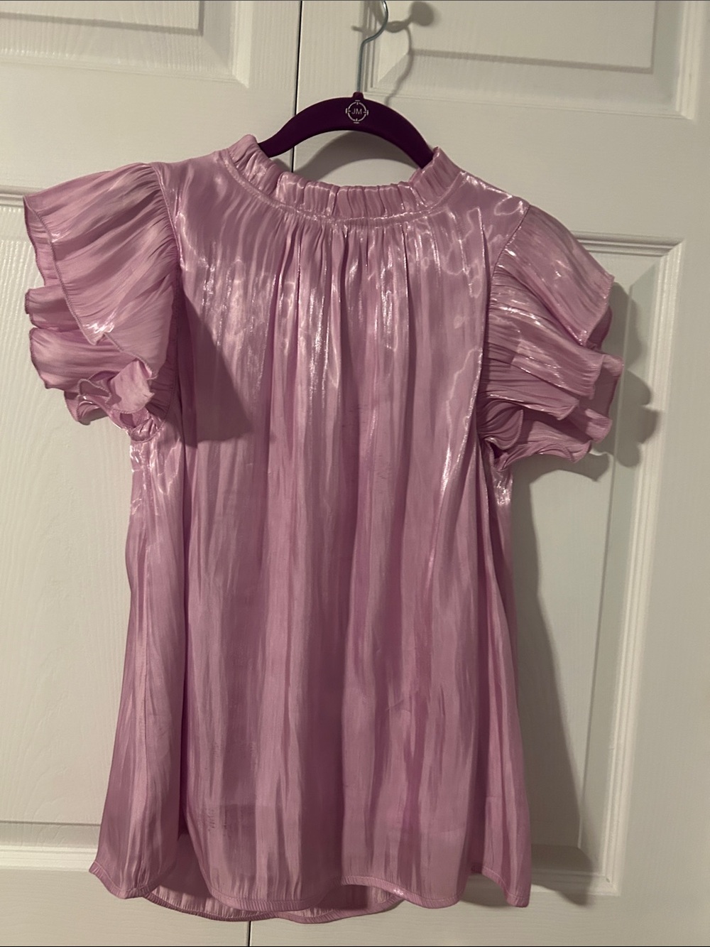 JODIFL Shiny Lilac Ruffle Sleeve Blouse